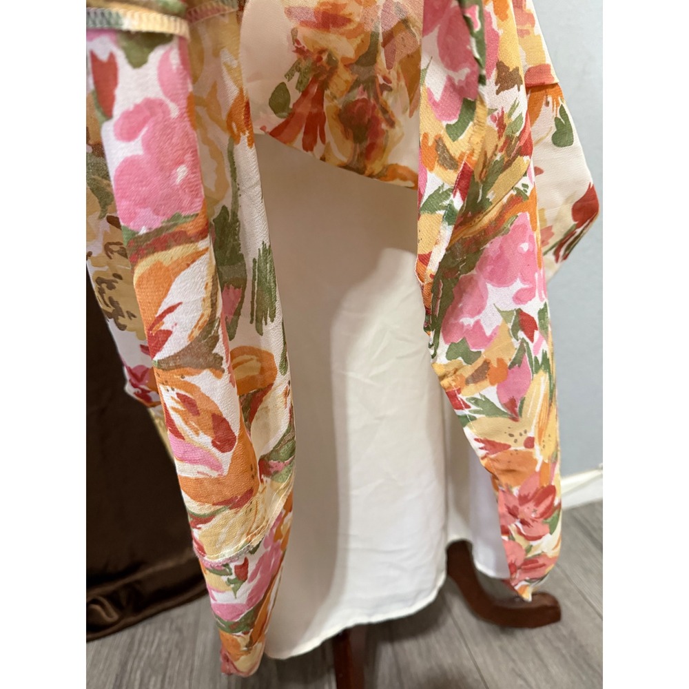 Cottagecore Floral Maxi Skirt Size 18 38W White Orange High Waist Lined A-Line - Picture 4 of 12